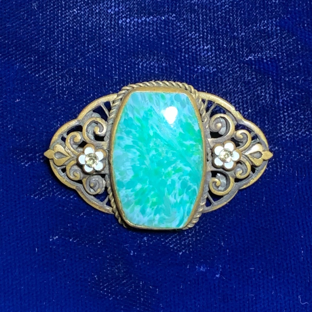 Antique Art Nouveau Glass and Enamel Brooch